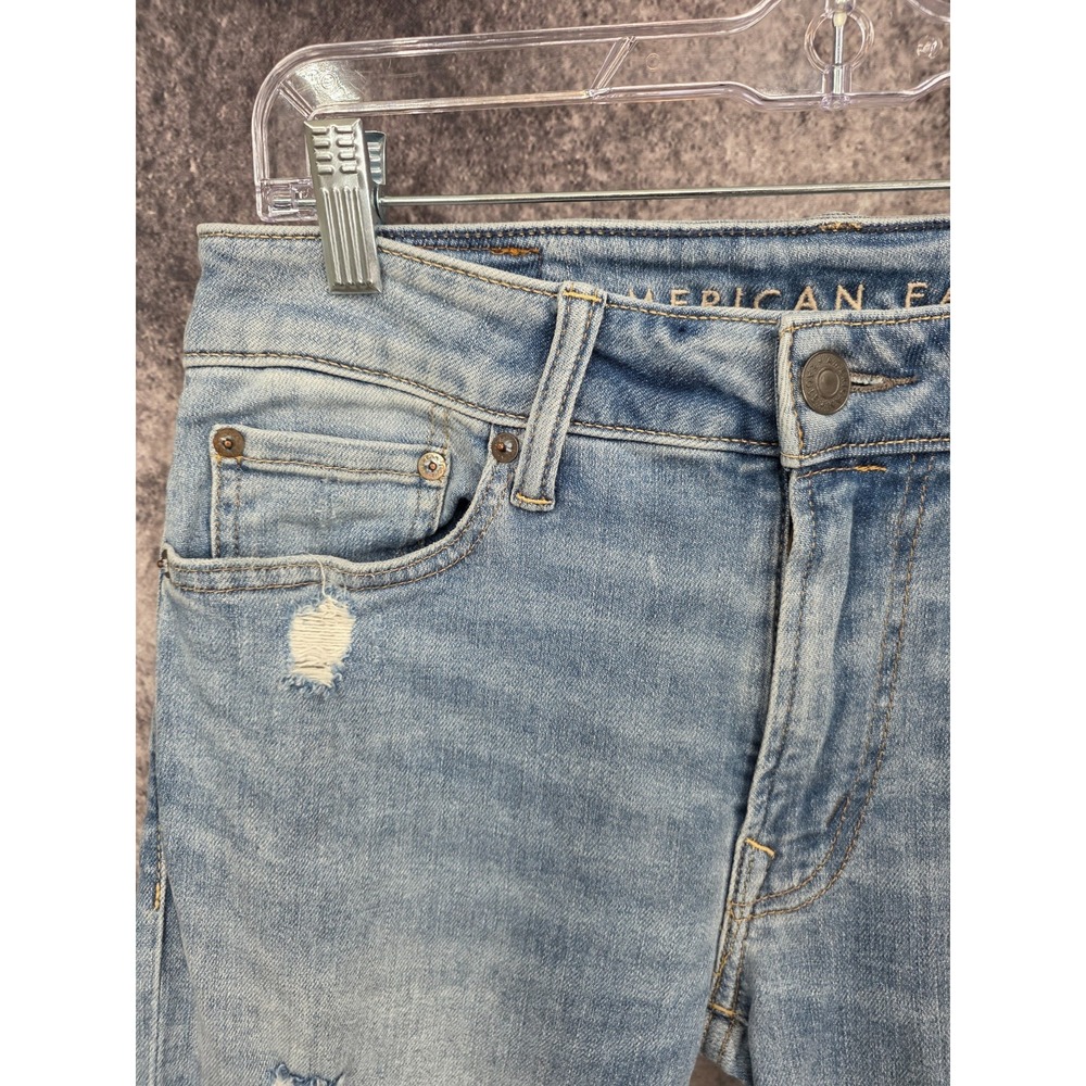 American Eagle Jeans Mens 30x32 Blue Slim Skinny Leg Medium Wash Distressed - Picture 4 of 16